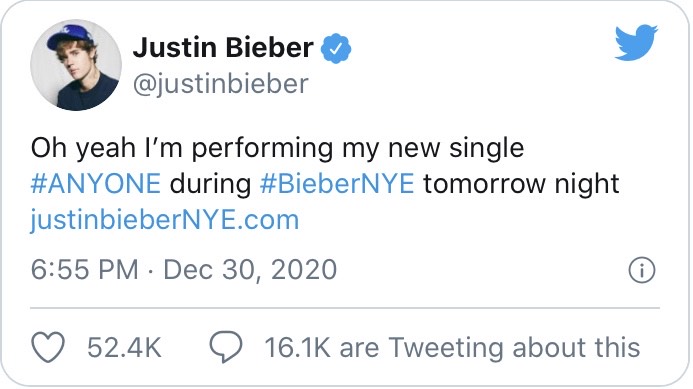 O Justin Bieber θα παρουσιάσει ολοκαίνουριο single στην New Year’s Eve διαδικτυακή συναυλία του!
